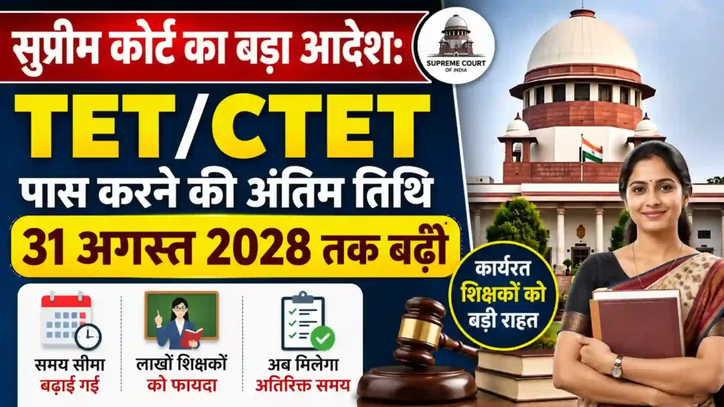 शिक्षकों के लिए राहत भरी खबर: सुप्रीम कोर्ट ने बढ़ाई TET/CTET पास करने की अंतिम तिथि